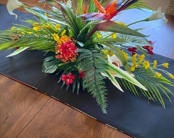 Tropical Table Centerpiece, Bird of Paradise Arrangement, Faux Floral