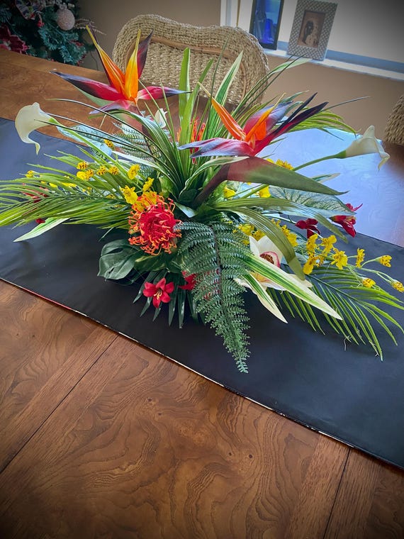 Tropisches Tischgesteck, Paradiesvogelarrangement, Faux Floral