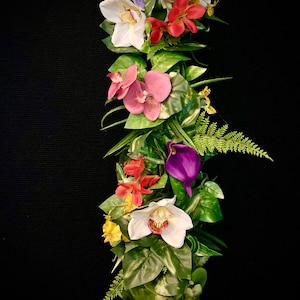 Oh My!  Beautiful and Colorful Tropical Garland for your table and shelfs. Silk Orchids Arrangement, Artificial, Free Shipping