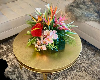 Tropical Floral Arrangement, Bird of Paradise, Orchids, Protea Centerpiece