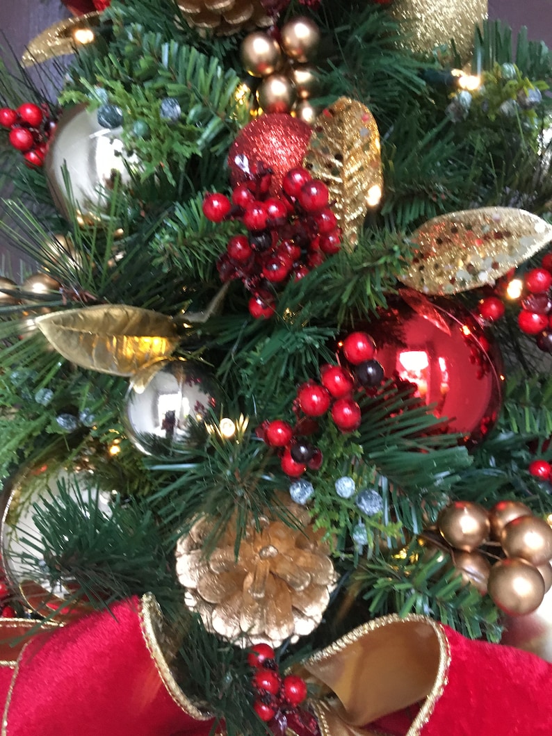 Wall Tree Red Velvet Ribbon Holiday Decor Christmas Tear Etsy