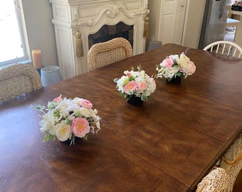 Artificial Ranunculus Flower Arrangement, Pink Floral Centerpiece, 3 Piece Set