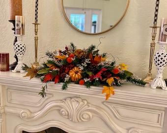 Fall Pumpkin Peony Centerpiece, Silk Floral Thanksgiving Arrangement