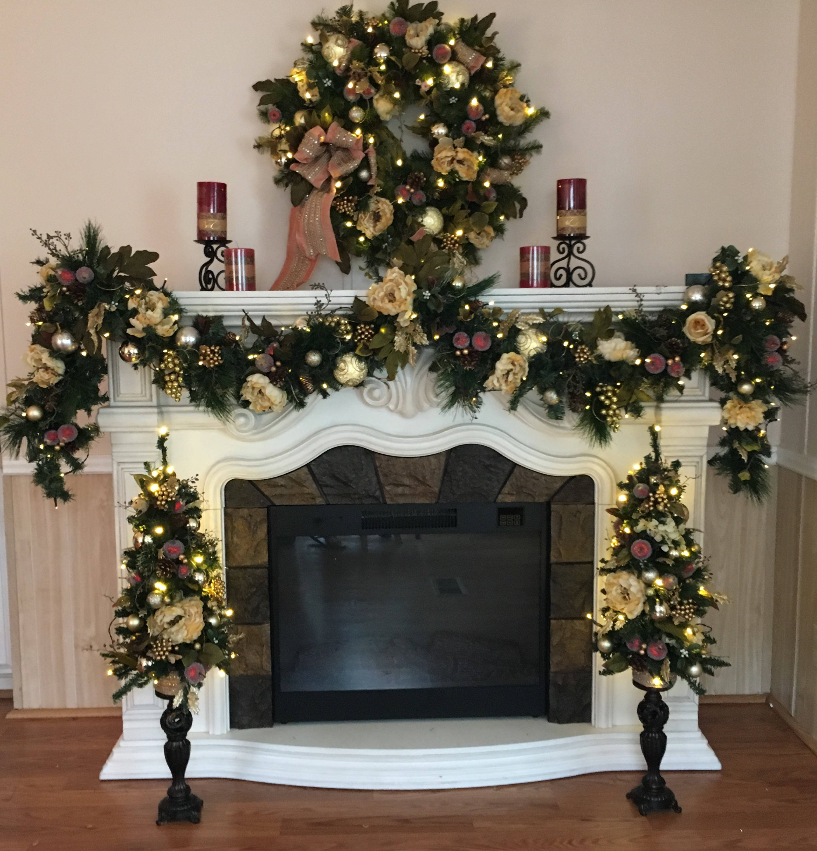 Set Of 4pc Christmas Wreath Garland Free Shipping Christmas Garland Christmas Swags Candle Stand Ivory Cordless Pre Lit Original
