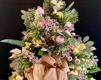 Pink Grand Topiary.  Silk Topiary with Rose Gold Ribbon. FREE SHIPPING  48 ct LED cordless Pre-Light   24&quot; Tall x 18&quot; Diameter