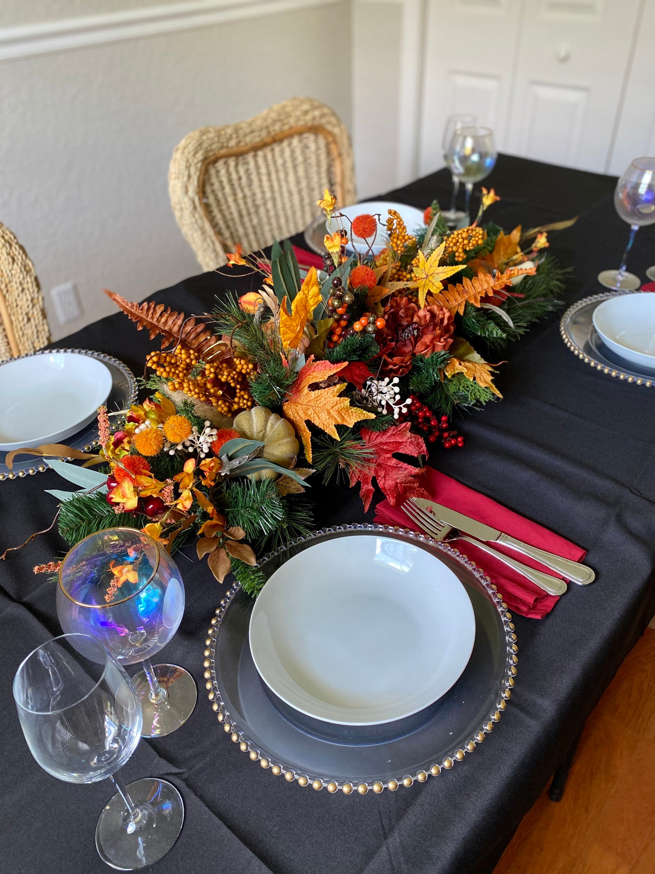 Fall & Thanksgiving Table Runner Bundled with Placemat and Floral Arrangement 