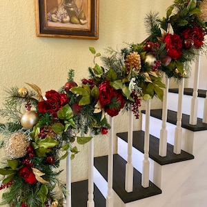 Luxury Wine Red Peony  mix Garland with 48 or 98LED light.  Light Timer Option, Artificial, Free Shippings.