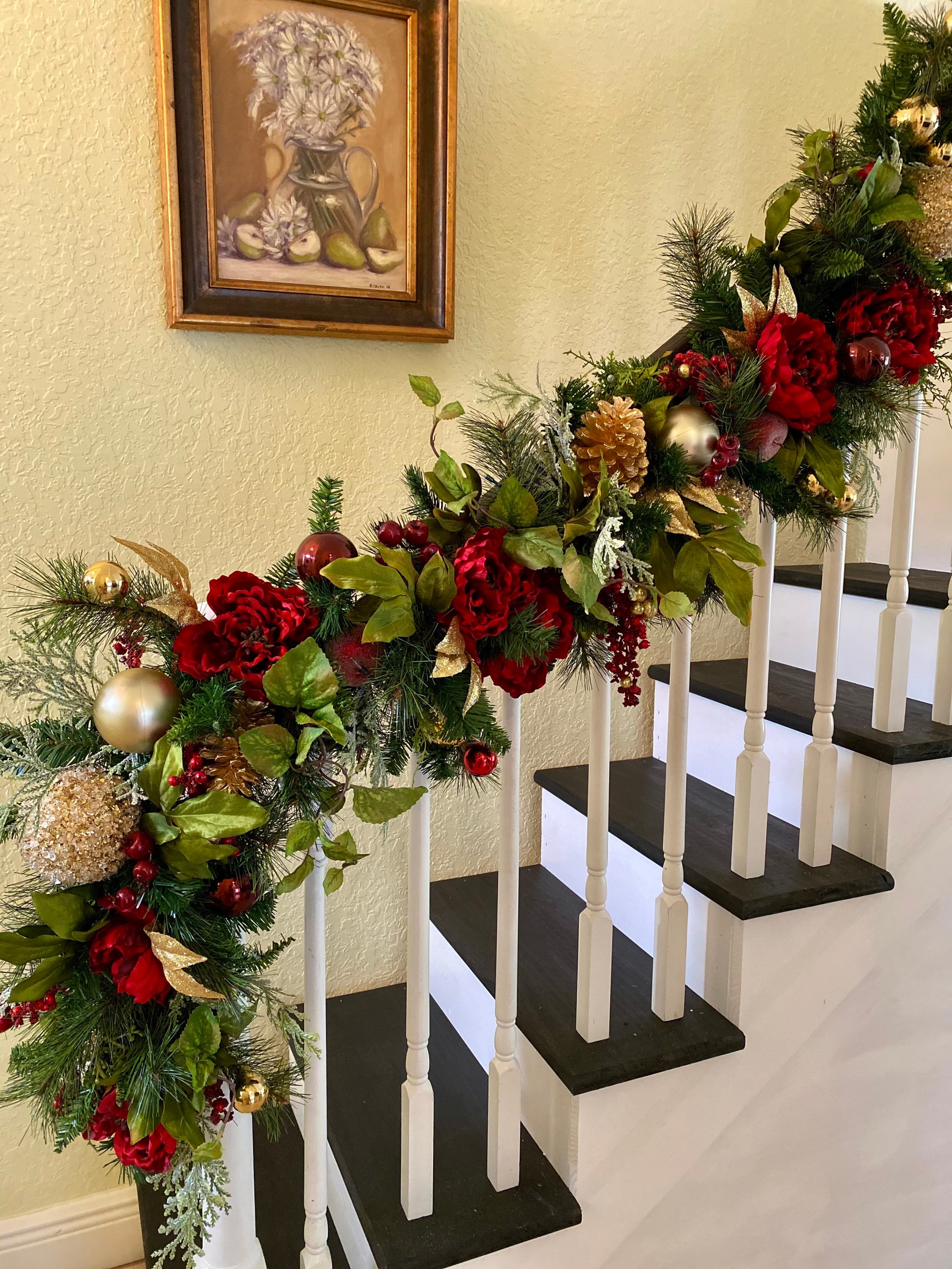 Luxury Wine Red Peony  mix Garland with 48 or 98LED light.  Light Timer Option, Artificial, Free Shippings.