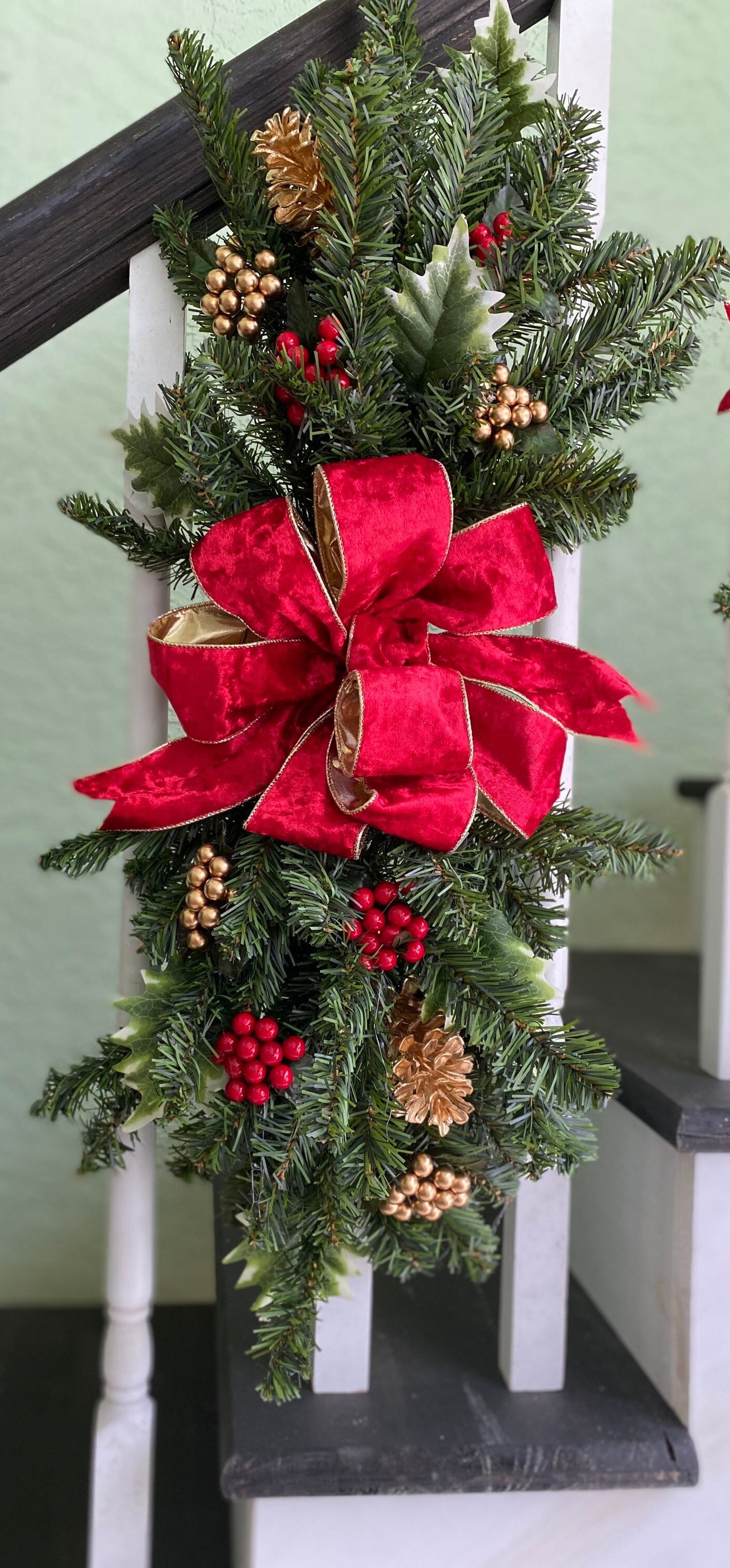 Couronne De Noël En Velours à Suspendre Avec Nœud - Installation Facile