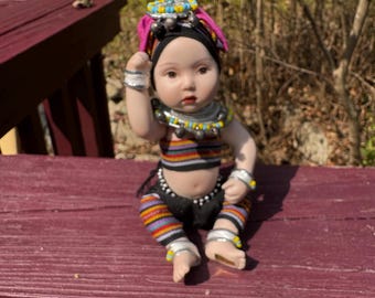 Sweet Porcelain Akha Hill Tribal Doll