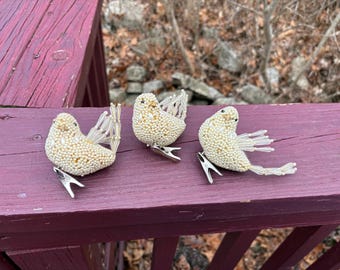 Vintage Decorative Trio of Beaded Clip On Bird Ornaments
