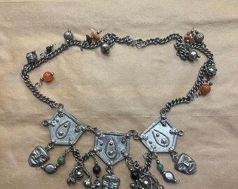 Vintage Metal And Bead Pendant Necklace