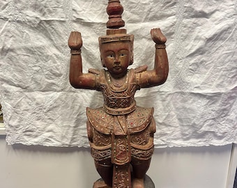Vintage Pier 1 Burmese Wood Carved Buddha Statue
