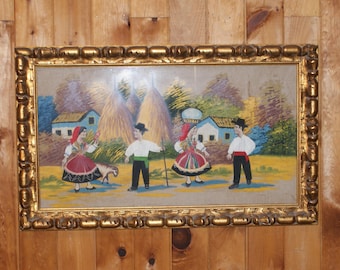 Vintage Very Large And Rare Portugese Folk Art Painting