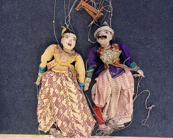 Burmese Wooden Marionettes: Handmade Painted Puppet Set