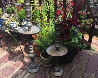Wonderful Set Of Solid Brass Asian Indian Large Candlestick Holders