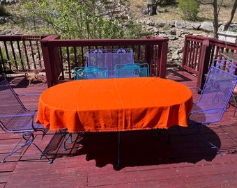 Beautiful Vintage Rectangular Orange Table Cloth with Mini Tassels