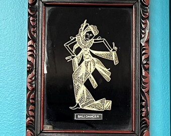 Darling Framed Balinese Dancer Made of Spun Silver Metal Art
