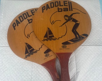Vintage Howsco Extra Large Paddle Ball / Racket Ball Wooden Paddles