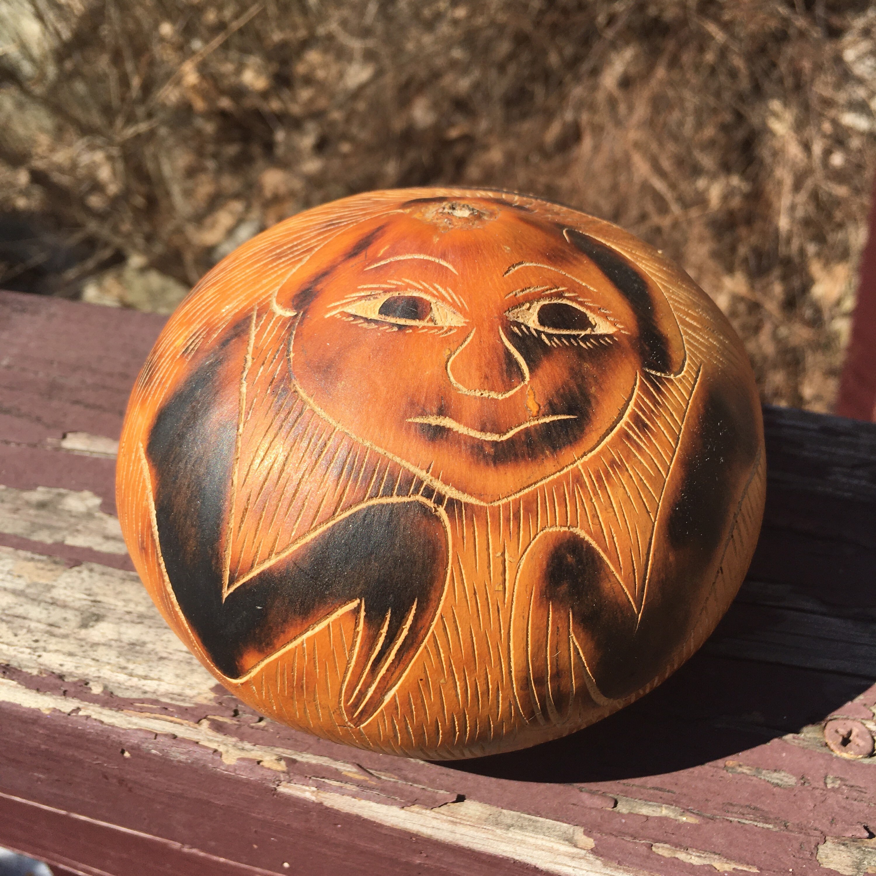 Round African Gourd With Monkey Design