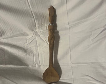 Vintage African Hand Carved Wooden Large Spoon