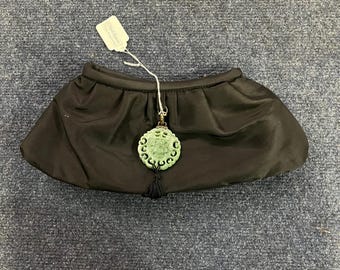 Black 60s Style Clutch with Strap: Asian Inspired Design