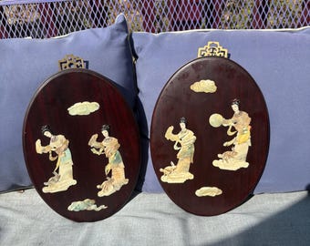 Vintage Set of Two Asian Wall Plaques