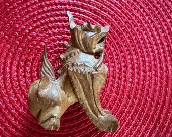 Wood Carved Small Vintage Foo Dog