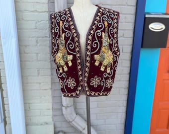Vintage Thailand Handmade Decorative Vest with Elephants