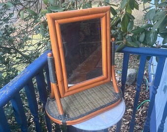 Spectacular Vintage Large Bamboo Asian Style Bedside Stand Mirror