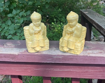 Vintage Asian Buddhist Boy Planter  /  Book Ends