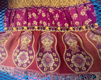 Darling Jigsaw Wool Scarf with Russian Dolls on it