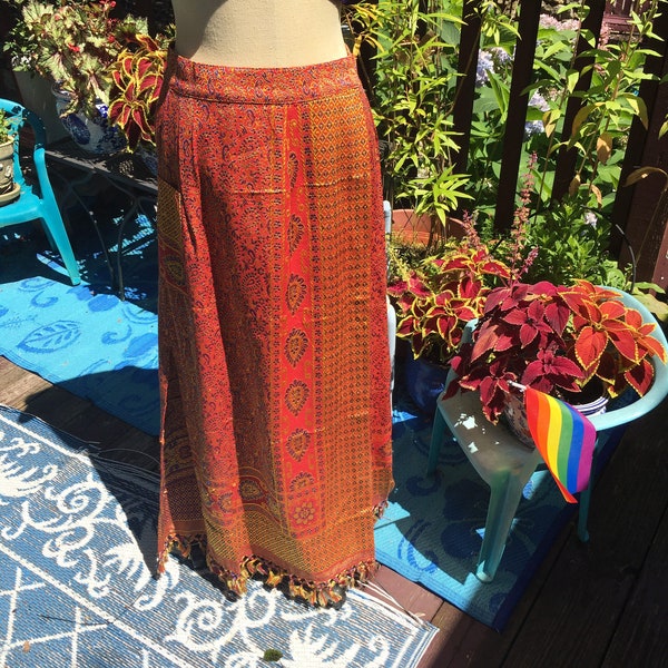 Wonderful Asian Indian Brocade Two Sided Wrap Skirt with Two Pockets
