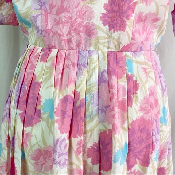 Vintage 50’s Pink Floral Print Fit N Flare Dress … - image 7