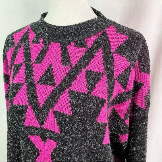 Vintage Pink Black Geometric Print Sweater XL - image 2