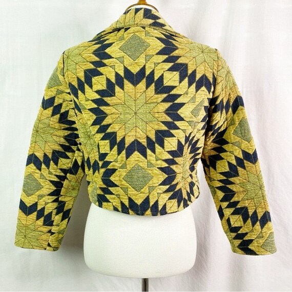 Vintage Quilted Tapestry Cropped Jacket Golden Ye… - image 4