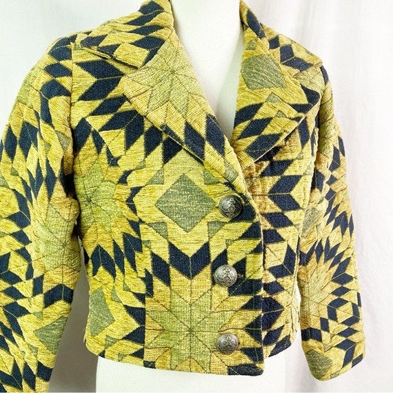 Vintage Quilted Tapestry Cropped Jacket Golden Ye… - image 2