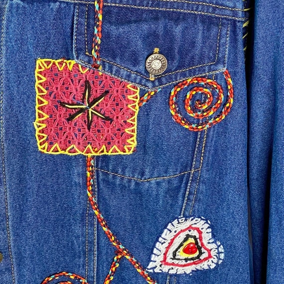 Vintage Boho Crochet Trim Heart Embroidered Jean … - image 5