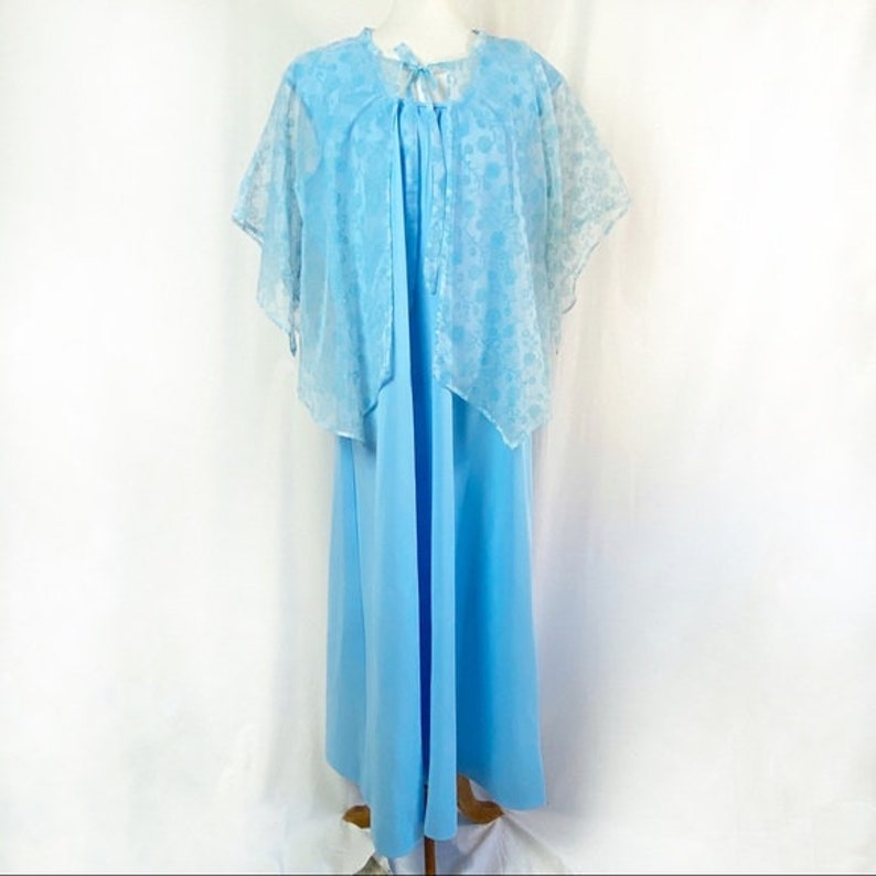 Vintage 60s Baby Blue Special Occasion Maxi Dress with Capelet X-Large image 1