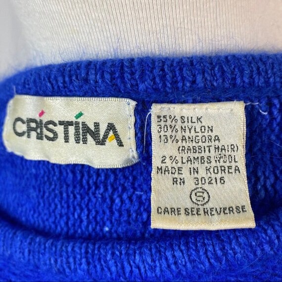 Vintage 80's Royal Blue Silk Angora Wool Blend Sweater Small