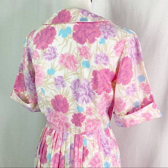 Vintage 50’s Pink Floral Print Fit N Flare Dress … - image 8