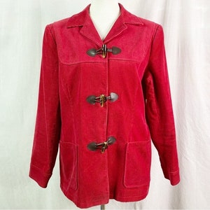 Vintage Red Cotton Corduroy Jacket Toggle Closure Lg FREE SHIPPING