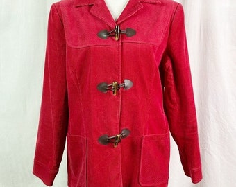 Vintage Red Cotton Corduroy Jacket Toggle Closure Lg FREE SHIPPING