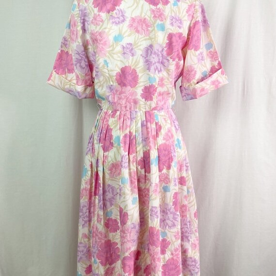 Vintage 50’s Pink Floral Print Fit N Flare Dress … - image 6