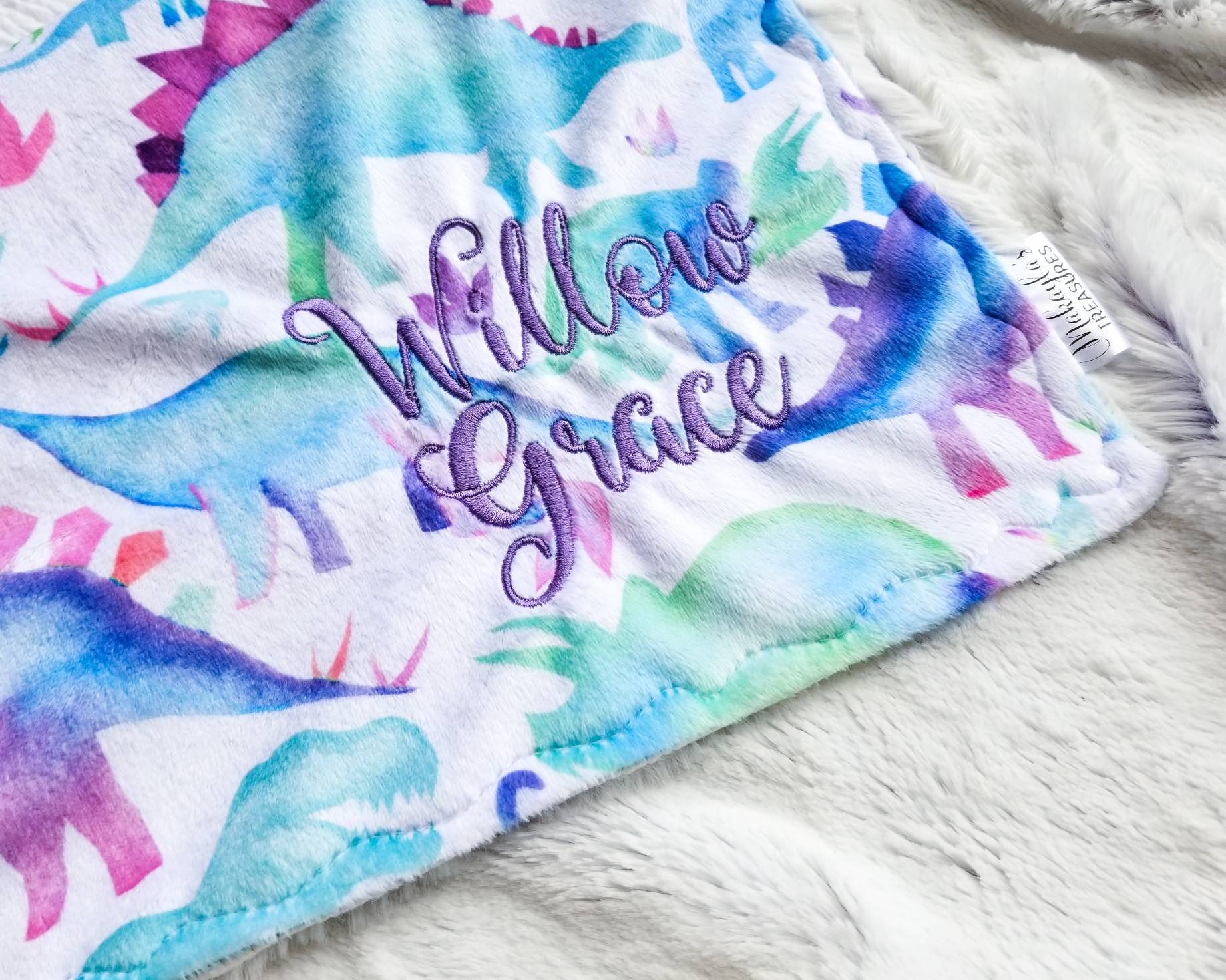 Dinosaur Blanket for Toddler Girl Personalized Minky Blanket Etsy