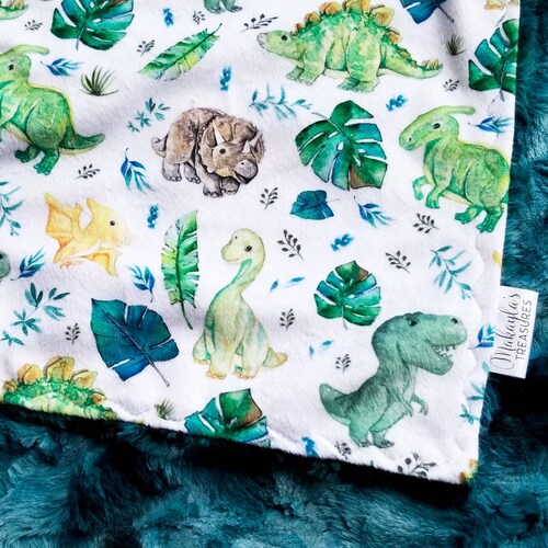 Dinosaur Baby Blanket Blue Dino Boy Toddler Designer Minky Etsy