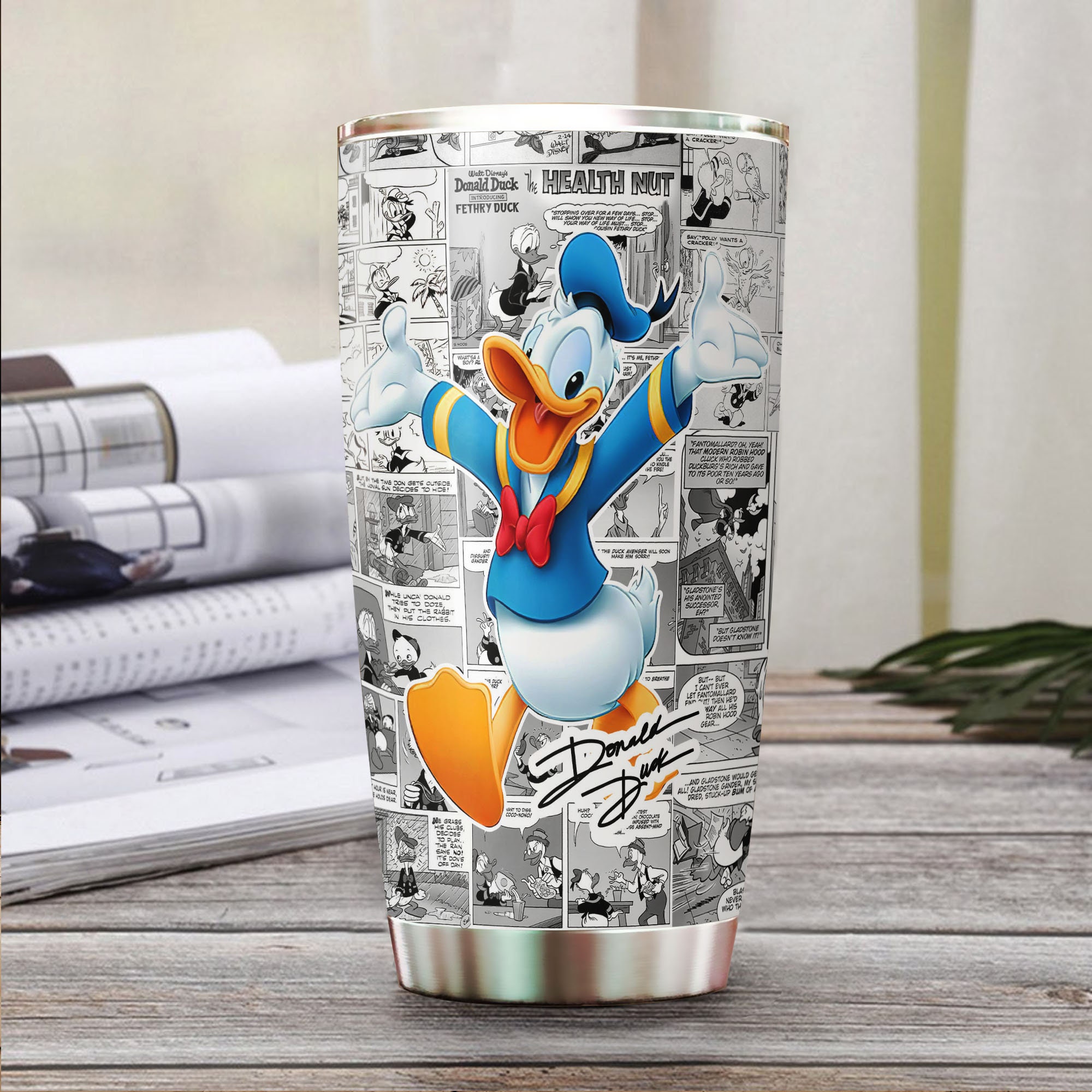 Donald Duck Comic Pattern Tumbler, Donald Duck Disney Graphic Cartoon Stainless Steel Tumbler