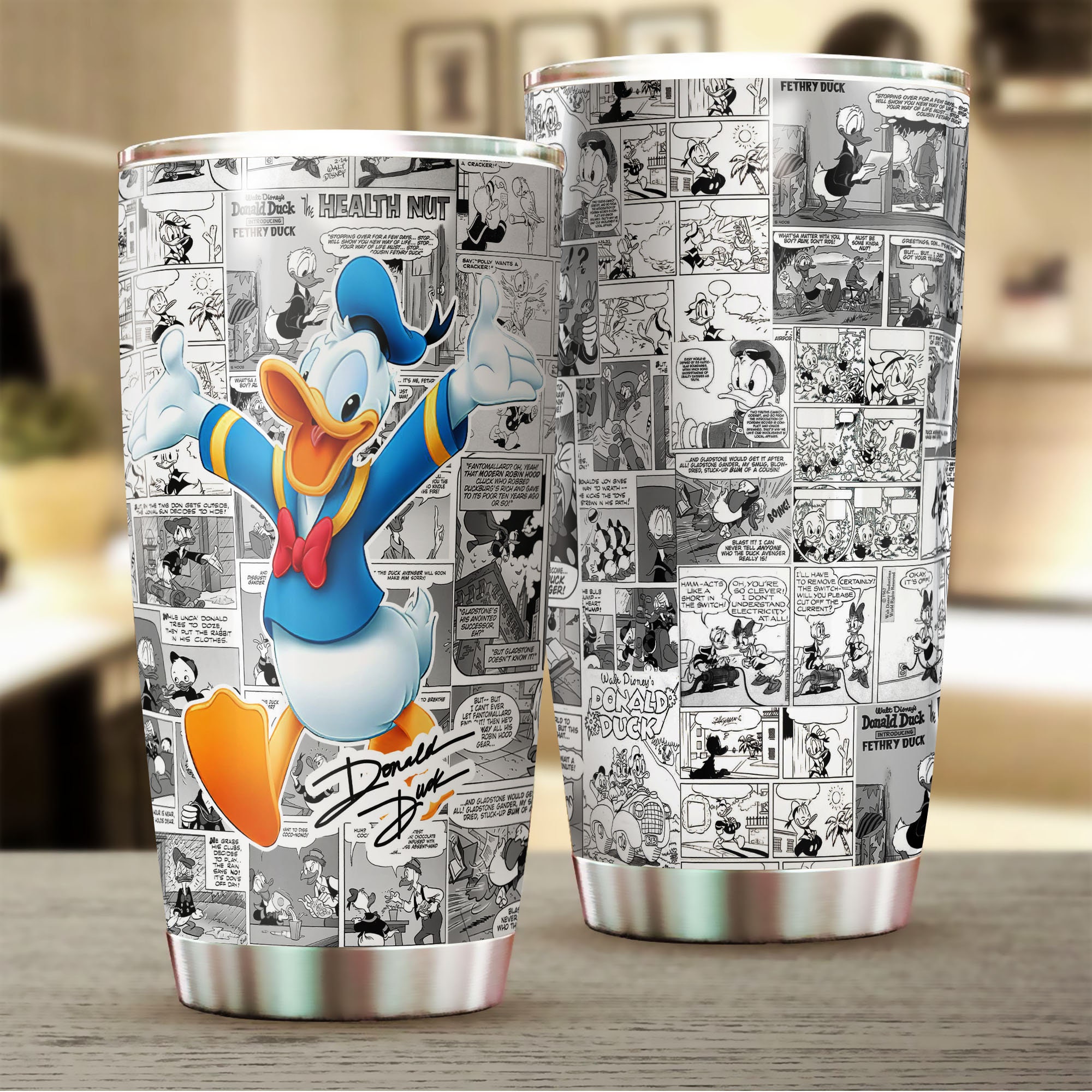 Donald Duck Comic Pattern Tumbler, Donald Duck Disney Graphic Cartoon Stainless Steel Tumbler