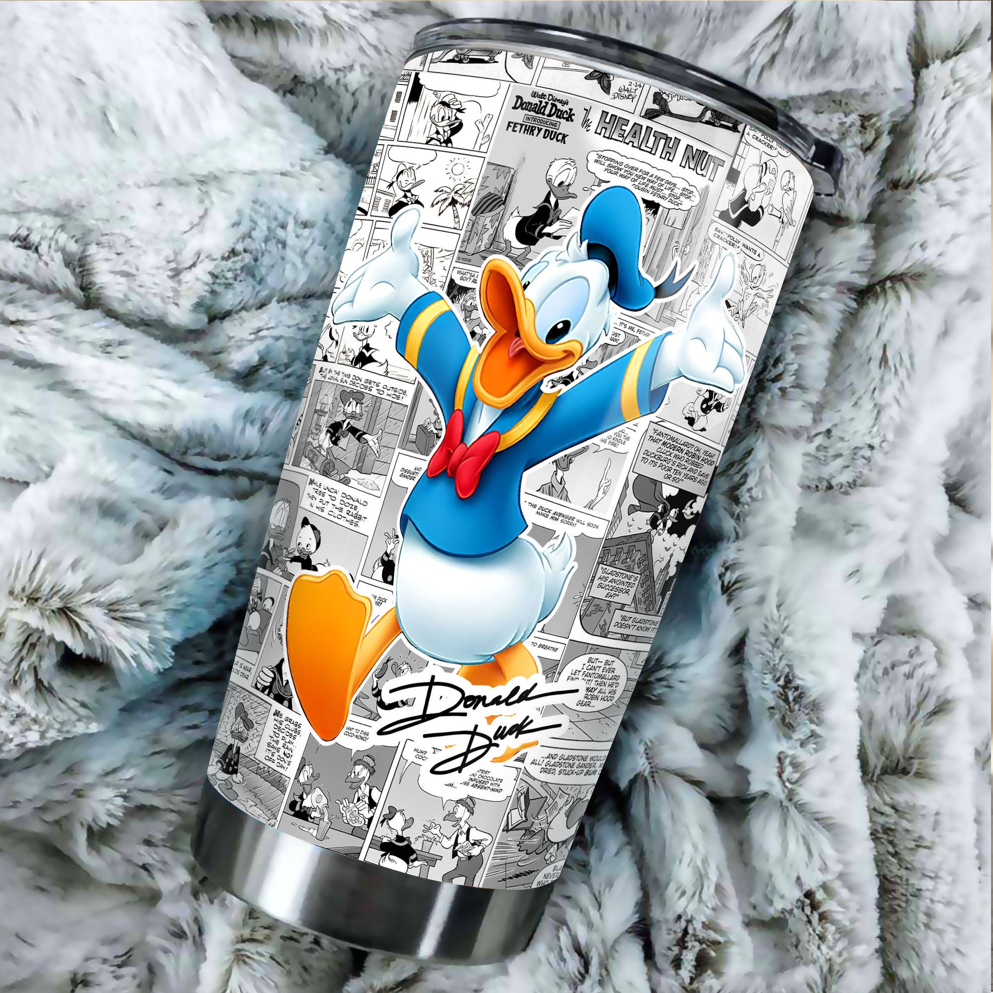 Discover Donald Duck Comic Pattern Tumbler, Donald Duck Disney Graphic Cartoon Stainless Steel Tumbler