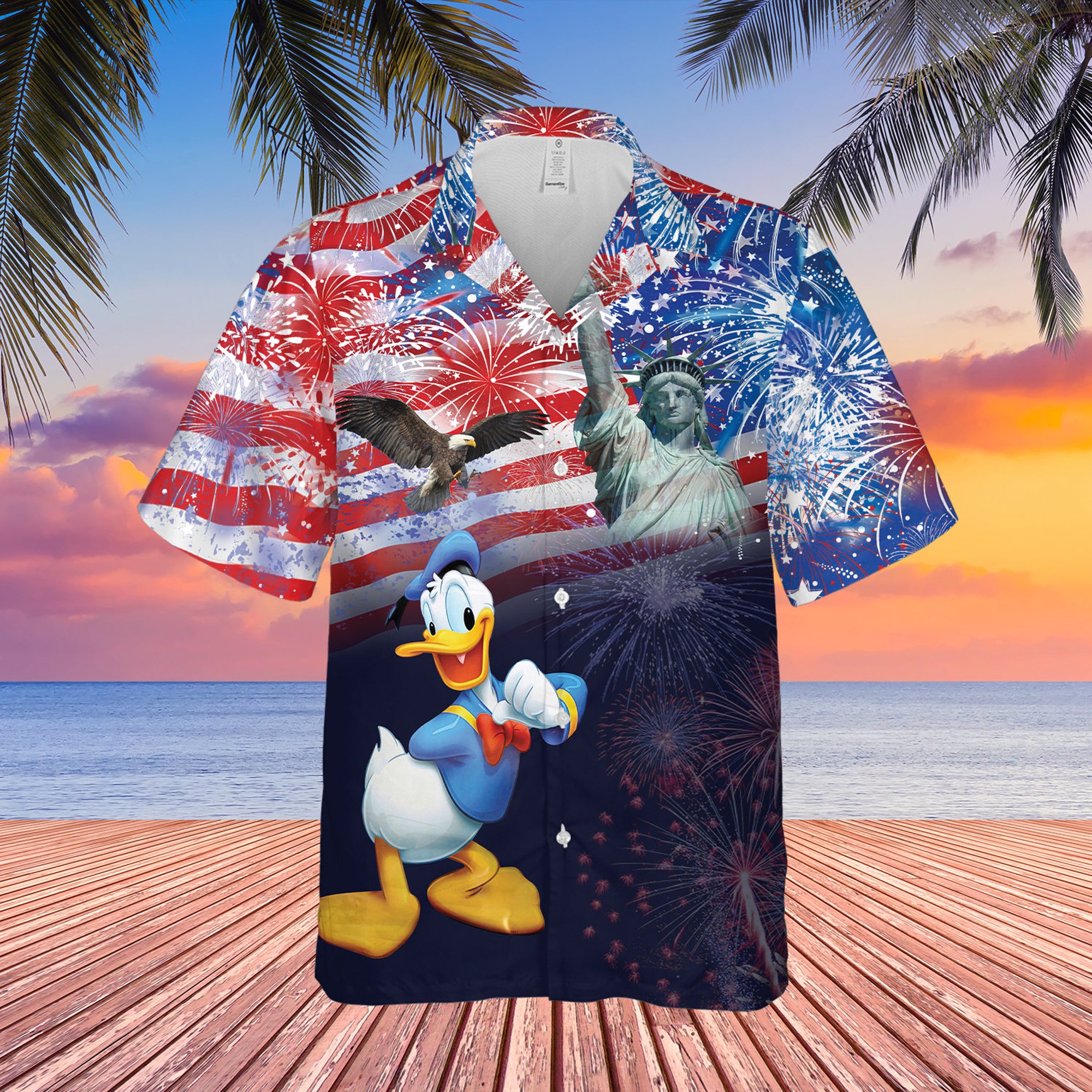 Discover アヒル メンズ レディース ハワイアン シャツ Donald duck USA Aloha 夏休み 海
